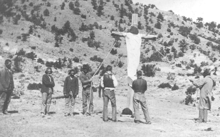 Penitentes Crucifixion Ritual, San Mateo, New Mexico, 1888. Photo by Charles Lummis.
