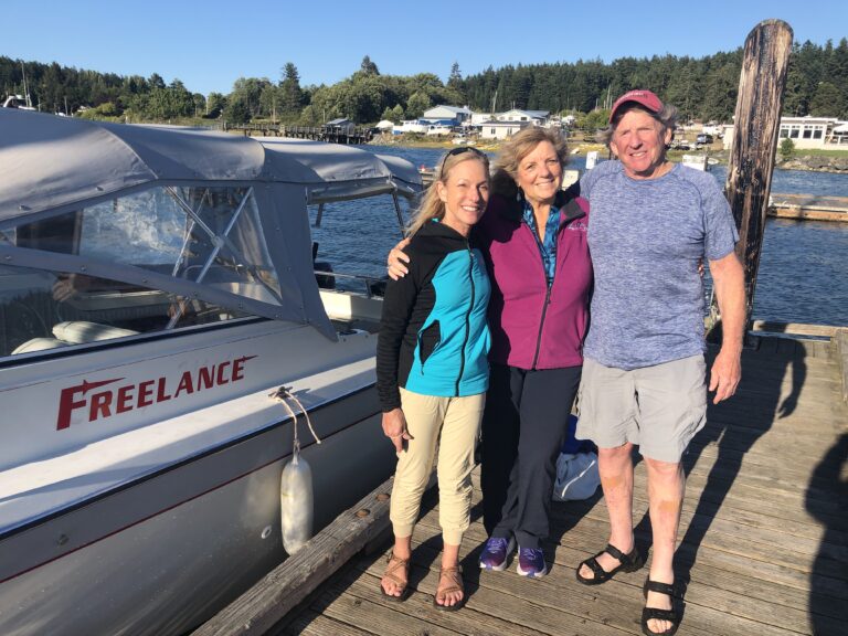 Risa Wyatt, Carrie Wilson and Peter Schroeder meet in a surprising encounter on a boat dock in the San Juan Islands