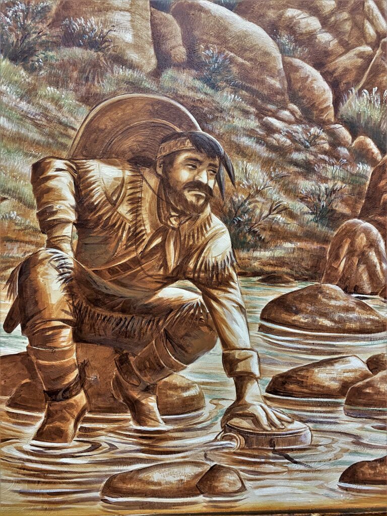 A mural in the Sonora Taqueria depicts the original goldminers from Sonora, Mexico. Photo by Jack Eidt.