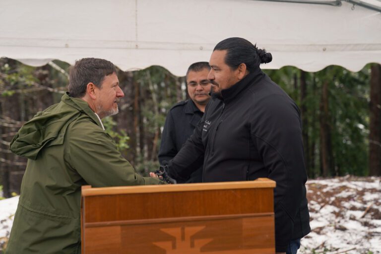 Yurok Council Chairman Joseph L James and vice-chairman Frankie Myers, honored the Redwood national park superintendent, Steven Mietz, during a press conference on their ancestral lands in Redwood national and state parks.