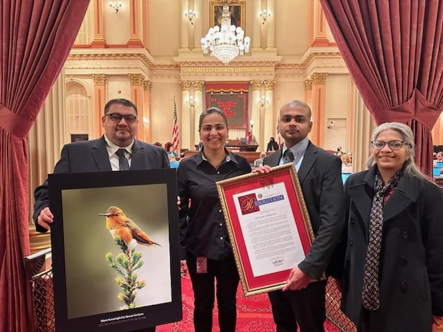 Shravan and his mother, Chitra Iyer, joined Senator Aisha Wahab (D-California Senate 10th District) in a presentation where he received a Senate Proclamation honoring his photograph.