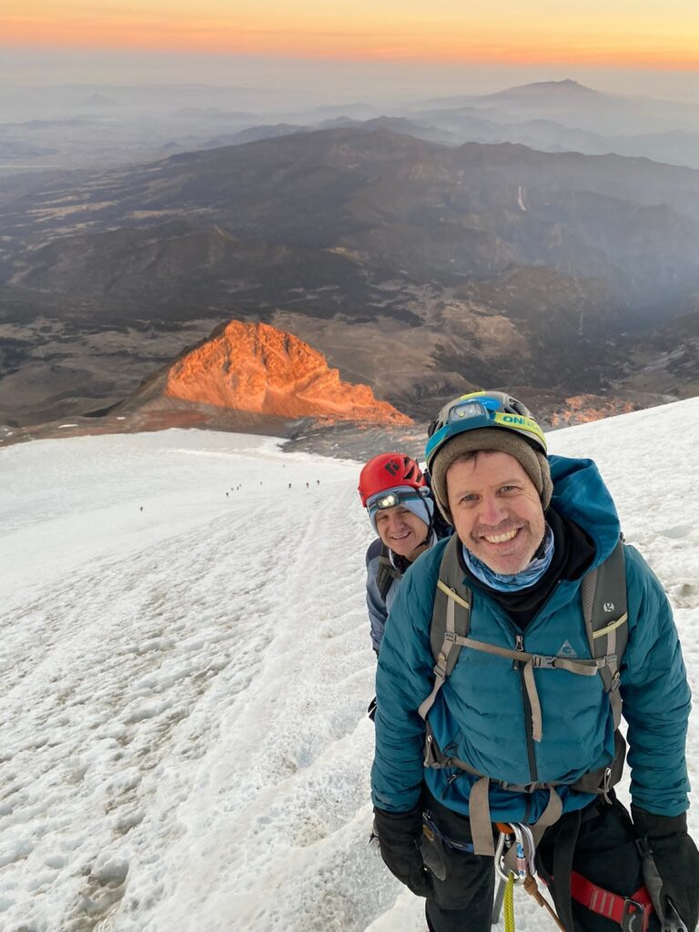 Matt Johanson and Kevin Jonaitis approach the summit of Pico de Orizaba, 18,491 feet, Mexico’s highest mountain.