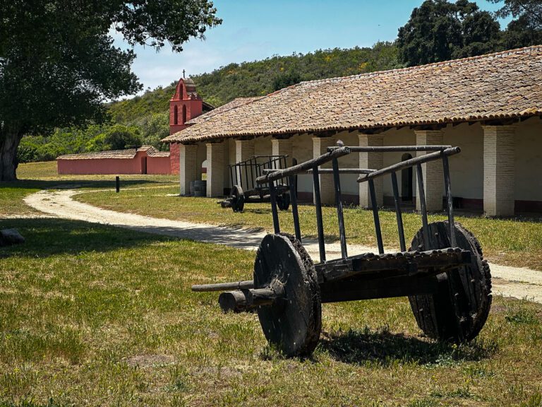 The original Camino Real used by Spanish friar Junipero Serra to connect his chain of nine missions runs directly past the front entrance to Mission La Purísima. Photo by John Poimiroo
